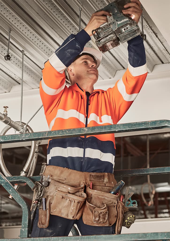 Unisex Hi Vis Full Zip Stretch Taped Hoodie — Orange/Navy
