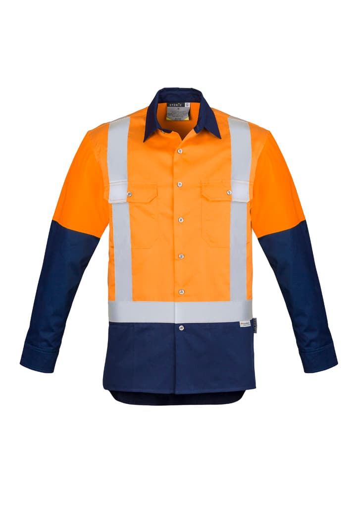Mens Industrial Long Sleeve Shirt - Shoulder Taped — Orange/Navy