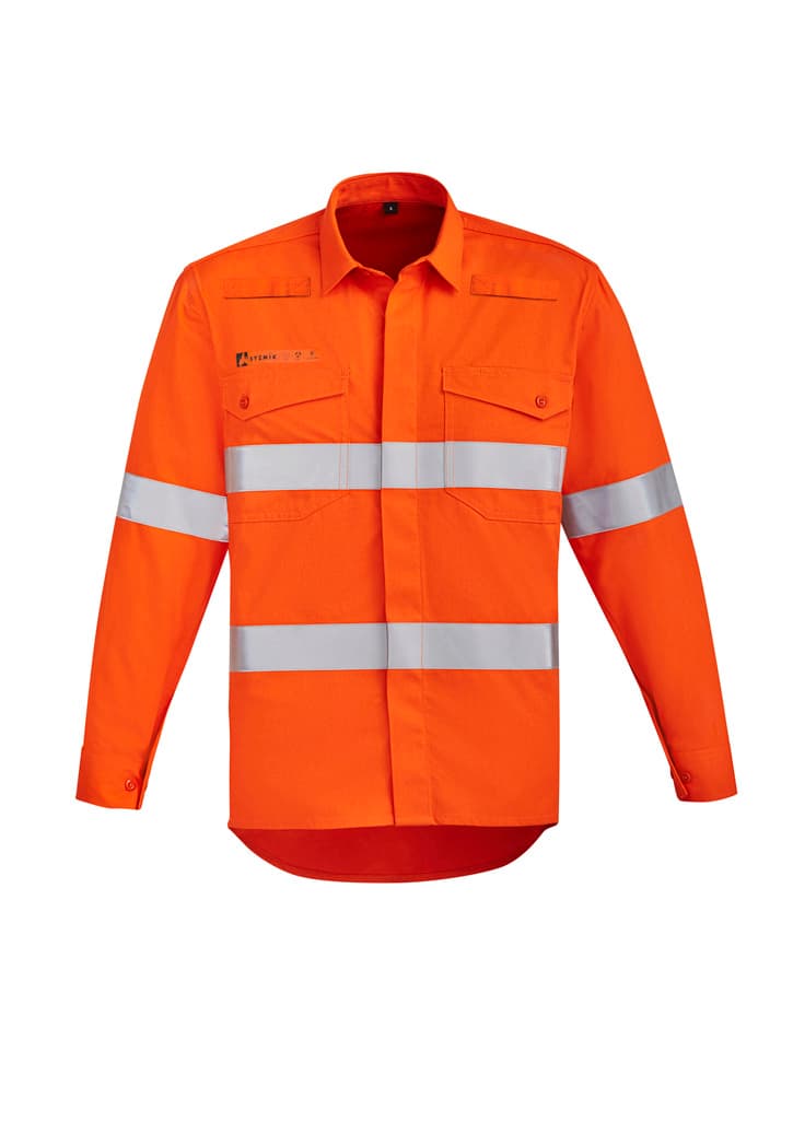 Mens Orange Flame Hi Vis Open Front Shirt - Hoop Taped — Orange