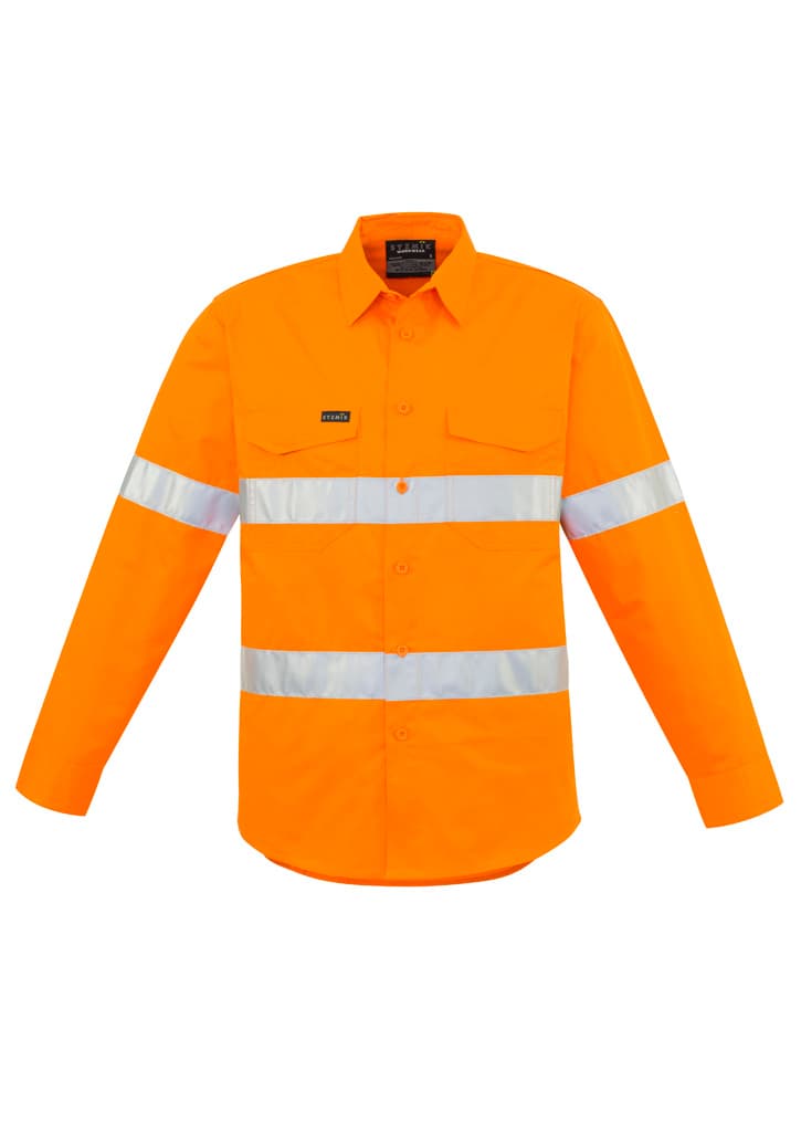 Mens Hi Vis Hoop Taped Long Sleeve Shirt — Orange