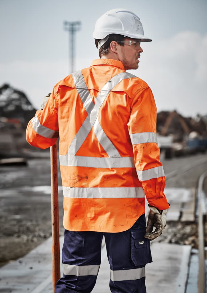 Mens Hi Vis X Back NSW Rail Taped Shirt — Orange
