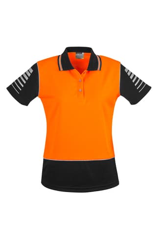 Womens Hi Vis Zone Short Sleeve Polo — Orange/Black