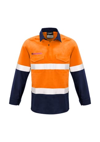 Mens FR Closed Front Hooped Taped Spliced Shirt — Orange/Navy