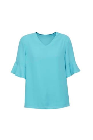 Aria Womens Fluted Sleeve Blouse — Aqua