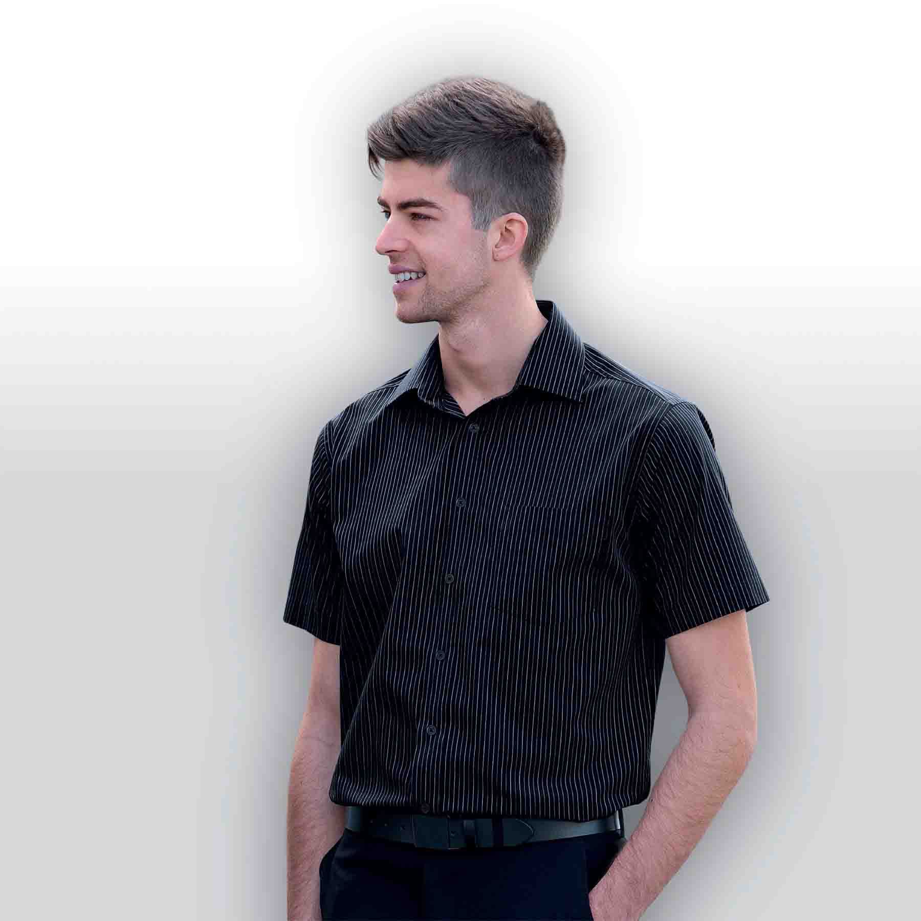 The Omega Stripe Short Sleeve Shirt - Mens — Black/White/Charcoal