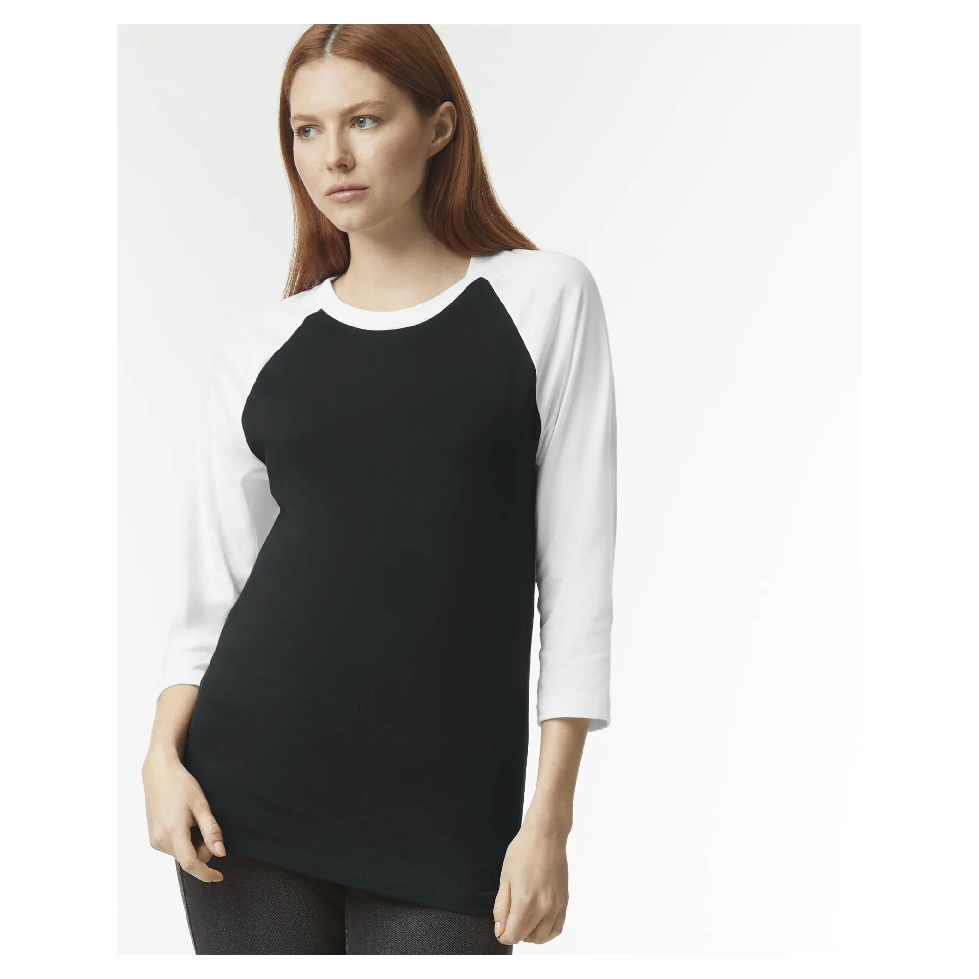2003CVC American Apparel CVC Unisex Raglan T-shirt — Black/White