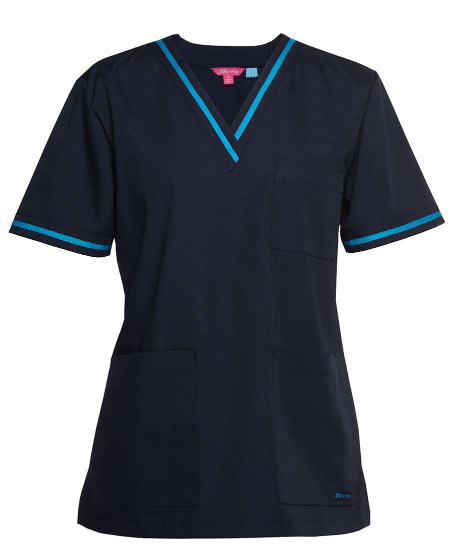 JB's CONTRAST LADIES SCRUBS TOP — Navy/Aqua