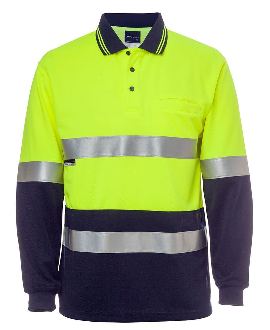 JB's HV L/S (D+N) COTTON BACK POLO LIME/NVY — Lime/Navy
