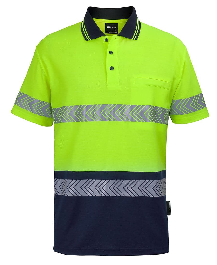 JB's HV S/S D+N C/BACK SEGMENTED TAPE POLO — Lime/Navy