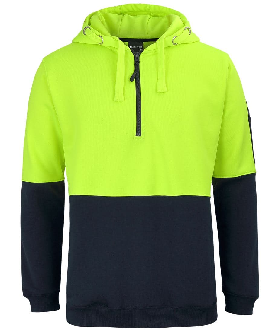 JB's HV 1/2 ZIP FLEECY HOODIE LIME/NAVY -2XS — Lime/Navy