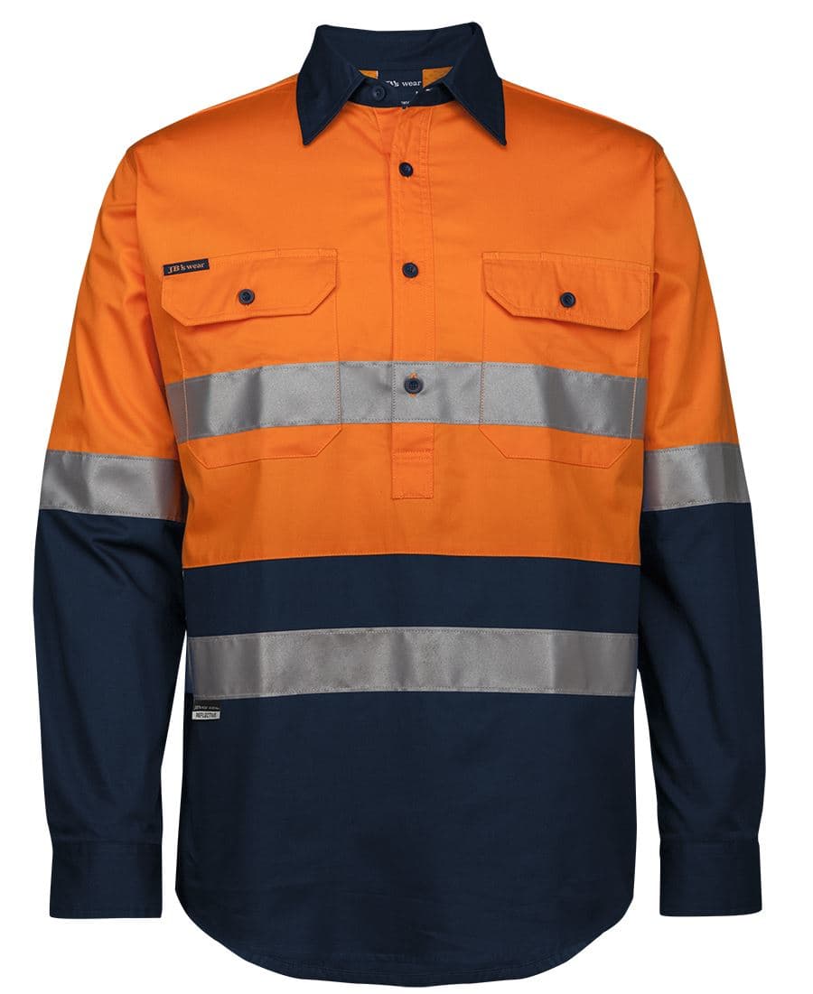 JB's HV (D+N) CLOSE FRONT L/S 150G W/SHIRT ORANGE/NAVY-XS — Orange/Navy