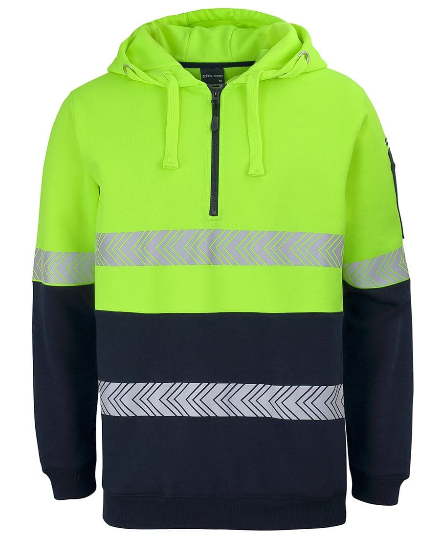 JB's HV (D+N) 1/2 ZIP SEGMENTED TAPE HOODIE LIME/NAVY-2XS — Lime/Navy