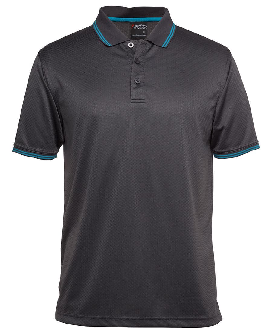 PDM JACQUARD CONTRAST POLO — Charcoal/Aqua