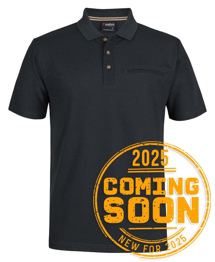 PODIUM S/S RECYCLED POLYESTER POCKET POLO — Black