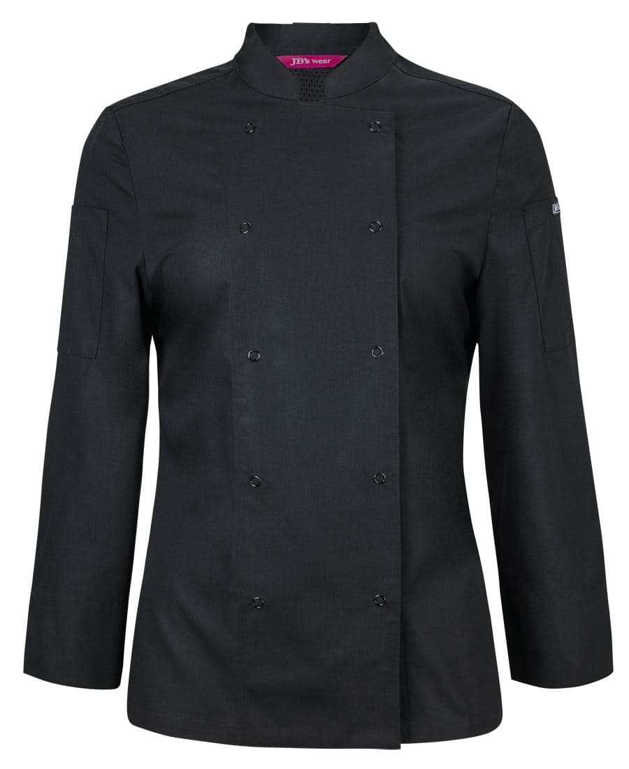 JB's LADIES L/S SNAP BUTTON CHEFS JACKET — Black