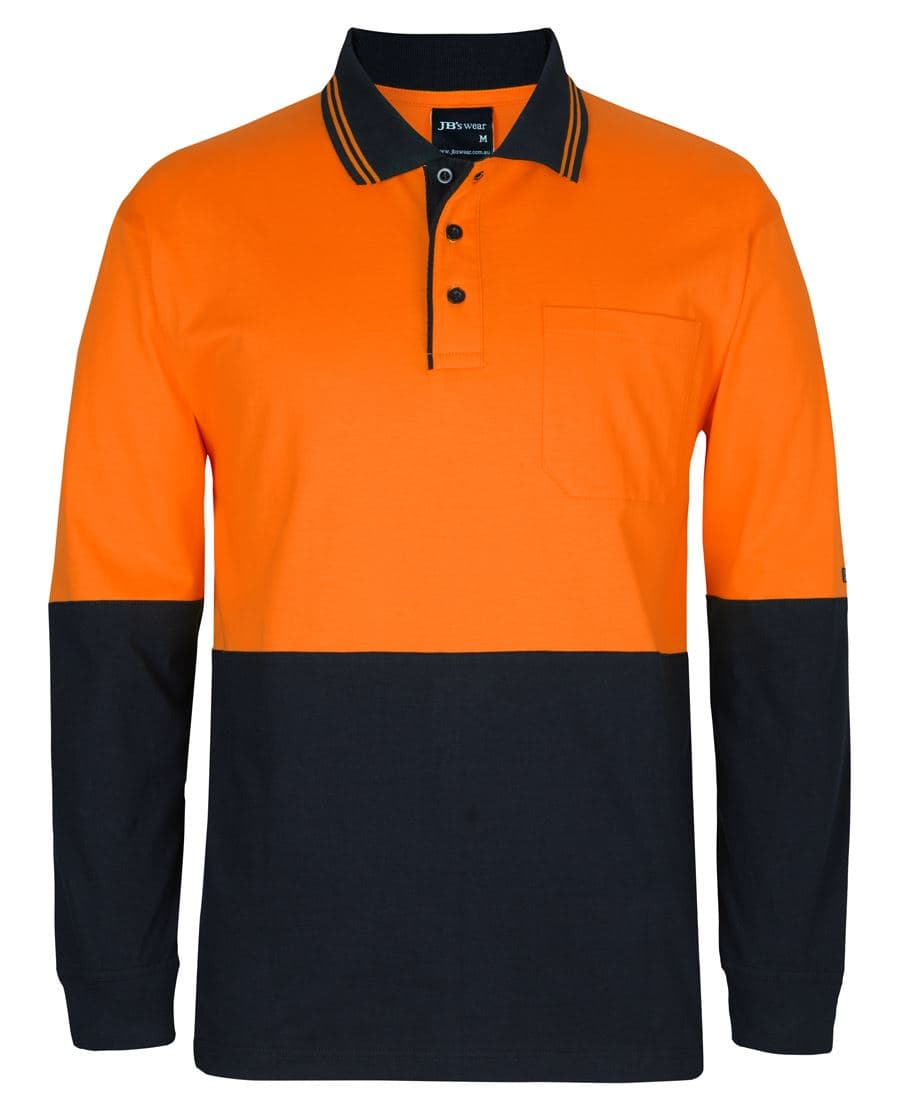JB's HV L/S COTTON POLO YELLOW/BLACK -2XS — Orange/Black