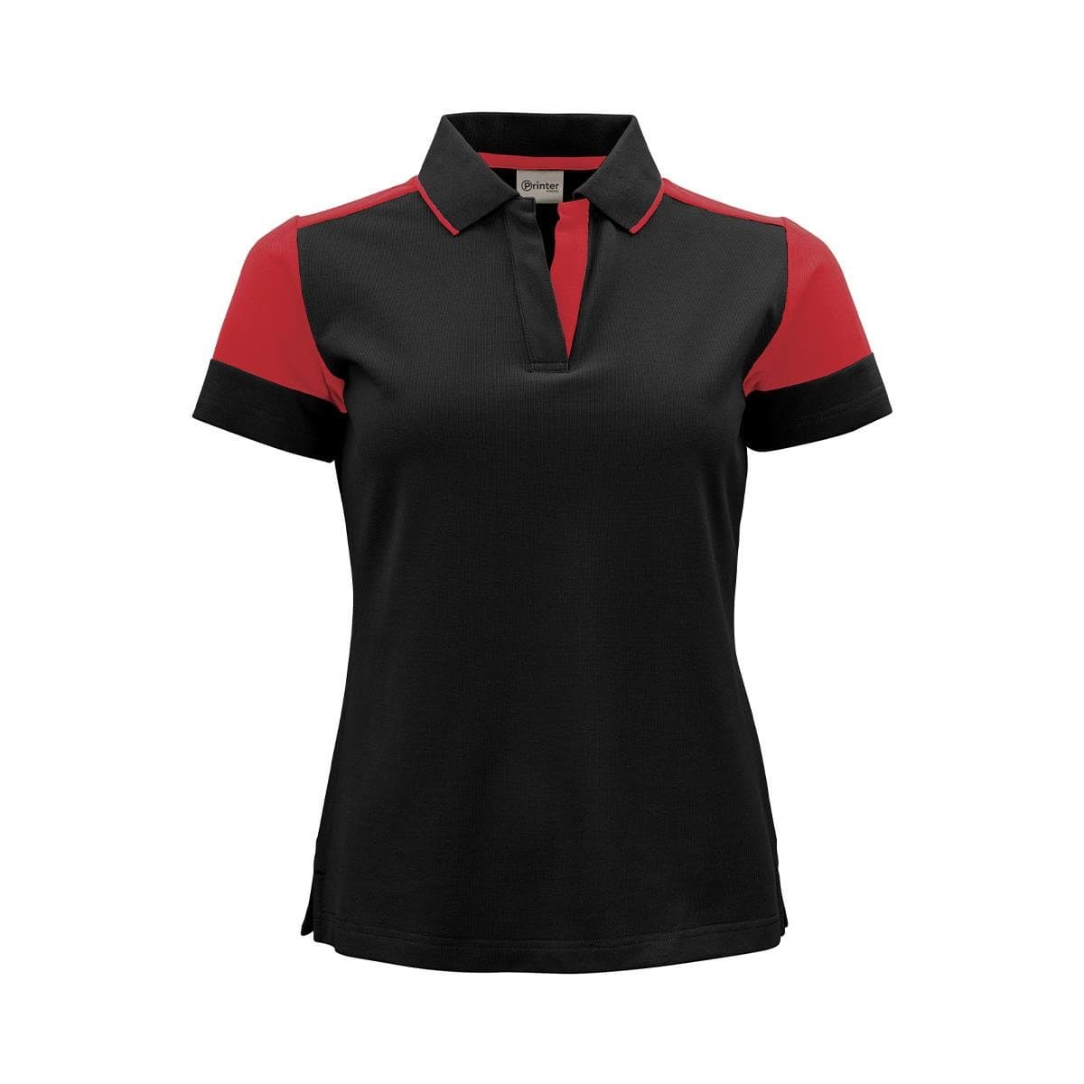 WOMENS PRINTER PRIME POLO — Black,Red